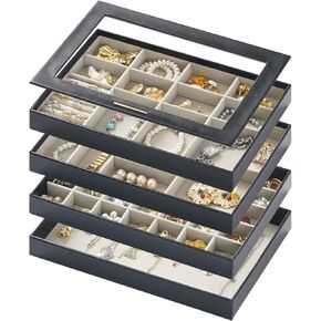 Large Jewelry Organizers and Storage Box , 4 Layers Stackable Jewelry Organizer Trays Clear Lid Cover for Drawers, Jewelry Boxes for Women, Stacker Jewelry Display Case, Jewelry Inserts for Drawers