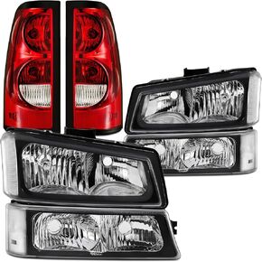 6PCS Headlight Assembly Tail Lights Combo For 2003 2004 2005 2006 Chevy Silverado 1500 2500 3500& HD Models/For 2007 Chevy Silverado Classic Replacement Headlamp&Rear Brake Lamps Assembly