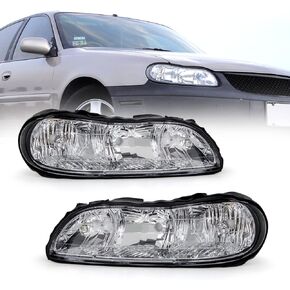 AS Headlight Assembly For 1997-2003 Chevy Malibu /2004-2005 Chevy Classic/1997-1999 Oldsmobile Cutlass Headlights Headlamp Chrome Housing Passenger and Driver Side