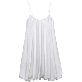 فساتين MakeMeChic النسائية ذات الفقاعات وحزام السباغيتي بدون أكمام فضفاضة على شكل حرف A Flowy Y2K Cami Mini Dress