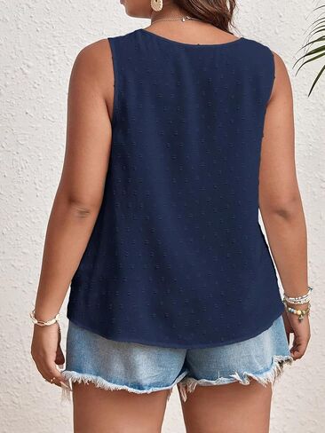 SweatyRocks Women's Plus Size V Neck Sleeveless Tank Shirts Swiss Dots Plain Vest Tank Tops Chiffon Blouses in Saudi Arabia