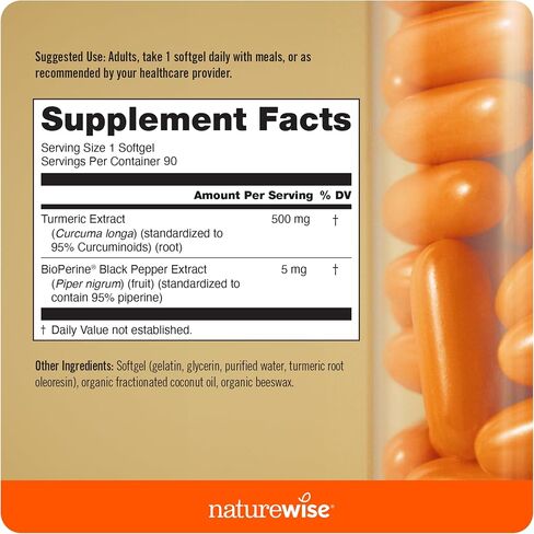 NatureWise Curcumin Turmeric 500mg Per Pill - Extra Strength, Enhanced Absorption - 95% Curcuminoids & BioPerine Black Pepper for Joint Support - Gluten-Free, Non-GMO - 30 Count[1-Month Supply] in Saudi Arabia