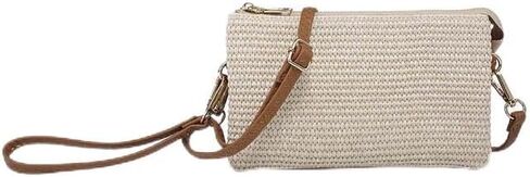 JEN & CO. Riley Vegan Straw Woven Wristlet, Womens Small Clutch, Adjustable/Detachable Strap Crossbody Shoulder Handbag Purse in Saudi Arabia