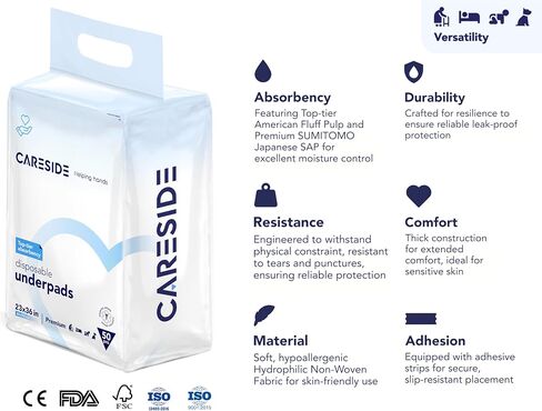 CARESIDE® 30x36 Disposable Thick Absorbent Underpad {45 count} for Baby Adults Incontinence Elderly Disabled Leakproof Chuck Training Pad Dog Pee Bed Undersheet Protector for Maternity Sanitary Doggie in Saudi Arabia