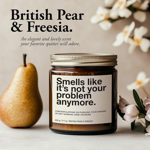 Farewell Gifts for Coworkers - Coworker Leaving Gifts for Women & Men - British Pear & Freesia Soy Wax Scented Candle (7.7 oz) - Funny Going Away Gift for Coworker - Goodbye Gifts in Saudi Arabia