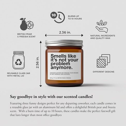 Farewell Gifts for Coworkers - Coworker Leaving Gifts for Women & Men - British Pear & Freesia Soy Wax Scented Candle (7.7 oz) - Funny Going Away Gift for Coworker - Goodbye Gifts in Saudi Arabia