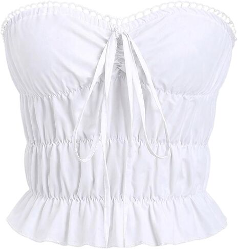 WDIRARA Women's Gingham Bandeau Tube Top Plaid Strapless Ruffle Hem Y2k Crop Tops in Saudi Arabia