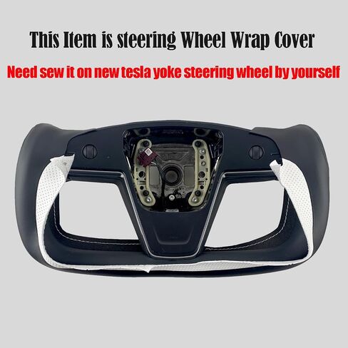 White/Black Perforated Leather Auto Yoke Steering Wheel Cover Hand-Stitch on Wrap Fit for Tesla Model S/Tesla Model X 2021 2022 2023 (White/Black) in Saudi Arabia