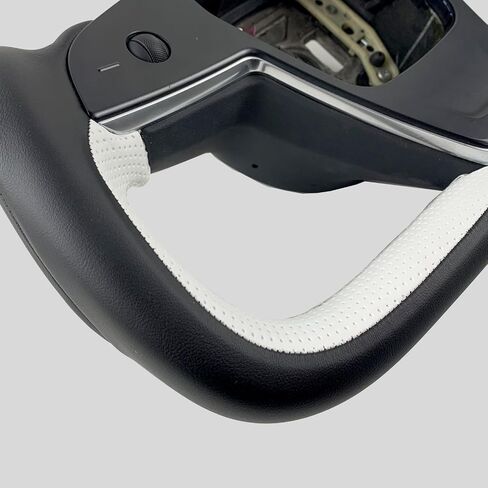 White/Black Perforated Leather Auto Yoke Steering Wheel Cover Hand-Stitch on Wrap Fit for Tesla Model S/Tesla Model X 2021 2022 2023 (White/Black) in Saudi Arabia
