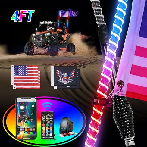 Nilight LED Whip Light 1 PC 3FT COB RGB Lighted Antenna Whips with Spring Base Remote & App Control DIY Chasing Patterns for Can-am Offroad ATV UTV RZR Polaris Dune Buggy 4-Wheeler Truck in Saudi Arabia