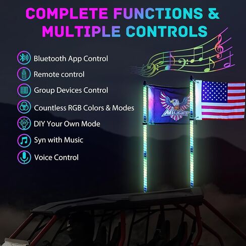 Nilight LED Whip Light 1 PC 3FT COB RGB Lighted Antenna Whips with Spring Base Remote & App Control DIY Chasing Patterns for Can-am Offroad ATV UTV RZR Polaris Dune Buggy 4-Wheeler Truck in Saudi Arabia