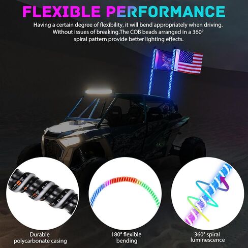 Nilight LED Whip Light 1 PC 3FT COB RGB Lighted Antenna Whips with Spring Base Remote & App Control DIY Chasing Patterns for Can-am Offroad ATV UTV RZR Polaris Dune Buggy 4-Wheeler Truck in Saudi Arabia