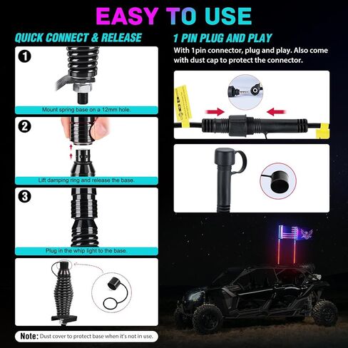 Nilight LED Whip Light 1 PC 3FT COB RGB Lighted Antenna Whips with Spring Base Remote & App Control DIY Chasing Patterns for Can-am Offroad ATV UTV RZR Polaris Dune Buggy 4-Wheeler Truck in Saudi Arabia