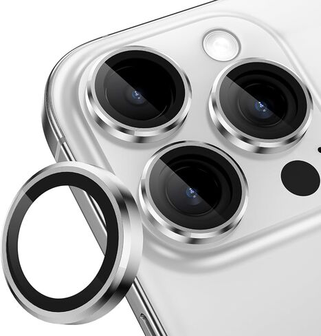 CloudValley [عبوة من قطعتين لهاتف iPhone 16 Pro/iPhone 16 Pro Max، [زخرفة لامعة] غطاء زجاجي مقوى فائق الدقة، ملحقات حلقة واقية لشاشة العدسات المعدنية، تيتانيوم أسود in Kuwait