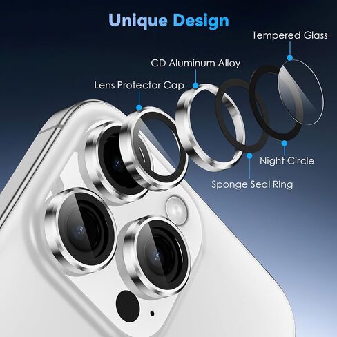 CloudValley [عبوة من قطعتين لهاتف iPhone 16 Pro/iPhone 16 Pro Max، [زخرفة لامعة] غطاء زجاجي مقوى فائق الدقة، ملحقات حلقة واقية لشاشة العدسات المعدنية، تيتانيوم أسود in Kuwait