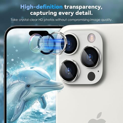 CloudValley [عبوة من قطعتين لهاتف iPhone 16 Pro/iPhone 16 Pro Max، [زخرفة لامعة] غطاء زجاجي مقوى فائق الدقة، ملحقات حلقة واقية لشاشة العدسات المعدنية، تيتانيوم أسود in Kuwait