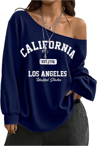 SOLY HUX Women's Off Shoulder Letter Graphic Sweatshirts Long Sleeve Baggy Pullover Streetwear in Saudi Arabia