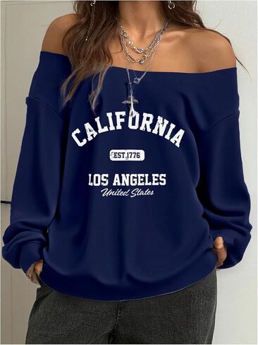 SOLY HUX Women's Off Shoulder Letter Graphic Sweatshirts Long Sleeve Baggy Pullover Streetwear in Saudi Arabia