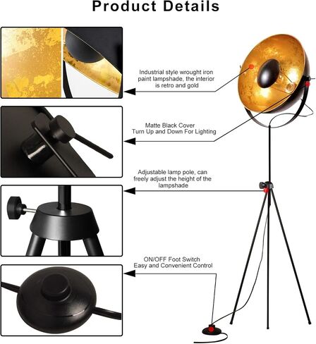 Modern Industrial Tripod LED Satellite Floor Table Lamp - Vintage Adjustable Reading Standing Desk Light Deco - Movie Media Nautical Elegant Design Lighting for Living Room Bedroom(Black,E26 Base) in Saudi Arabia