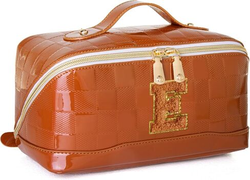 حقيبة مكياج أولية ذات سعة كبيرة حقيبة مستحضرات تجميل للسفر للنساء من جلد البولي يوريثان حقيبة أدوات الزينة مسطحة مفتوحة مع مقبض ومقسم هدايا شخصية للنساء (أسود أ) in Kuwait