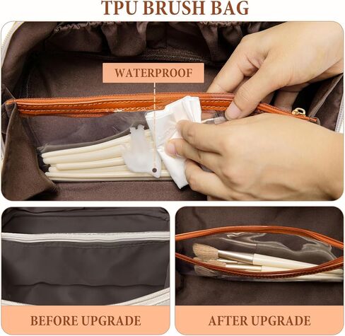 حقيبة مكياج أولية ذات سعة كبيرة حقيبة مستحضرات تجميل للسفر للنساء من جلد البولي يوريثان حقيبة أدوات الزينة مسطحة مفتوحة مع مقبض ومقسم هدايا شخصية للنساء (أسود أ) in Kuwait