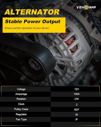 مولد تيار ثابت لـ: -Toyota Camry 2007-2009 Corolla 2009 2010 Matrix 2009-2013 لـ: -Pontiac Vibe 2009-2010، لـ: -Scion Xb 2008-2015، 2.4L L4 12V CW 100Amp OE# 400-52167R VND0396 in Kuwait