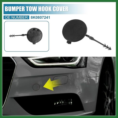 Motoforti Car Front Bumper Tow Hook Cover 8K0807241 for Audi A4 2009-2012 Tow Hook Eye Lid Cover Trailer Cap Black Long-Lasting in Saudi Arabia
