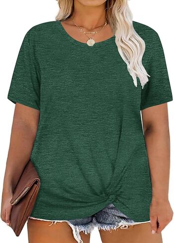 KARALIN Womens Plus Size T-Shirts Short Sleeve Crew Neck Soft Classic Casual Loose Knotted Tops in Saudi Arabia