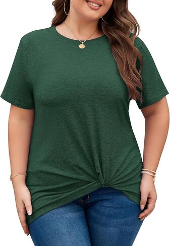 KARALIN Womens Plus Size T-Shirts Short Sleeve Crew Neck Soft Classic Casual Loose Knotted Tops in Saudi Arabia