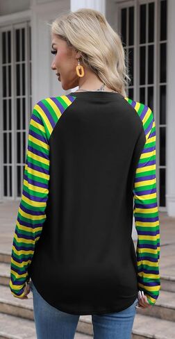 Mardi Gras Shirts for Women: Carnival Glitter Mask Graphic T Shirt Mardi Gras Outfit Tuesday Long Sleeve Tops in Kuwait