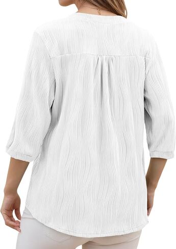 DOLNINE Women's-Plus-Size-Tops 3/4 Length Sleeve T Shirts Trendy Casual Blouses Loose Fit V Neck Buttons Tunics XL-5XL in Saudi Arabia