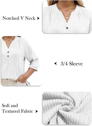 DOLNINE Women's-Plus-Size-Tops 3/4 Length Sleeve T Shirts Trendy Casual Blouses Loose Fit V Neck Buttons Tunics XL-5XL in Saudi Arabia