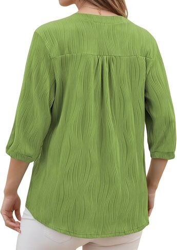 DOLNINE Women's-Plus-Size-Tops 3/4 Length Sleeve T Shirts Trendy Casual Blouses Loose Fit V Neck Buttons Tunics XL-5XL in Saudi Arabia