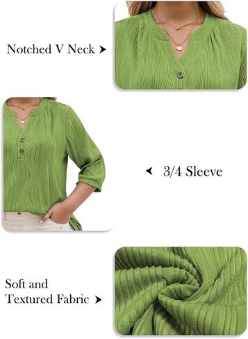 DOLNINE Women's-Plus-Size-Tops 3/4 Length Sleeve T Shirts Trendy Casual Blouses Loose Fit V Neck Buttons Tunics XL-5XL in Saudi Arabia