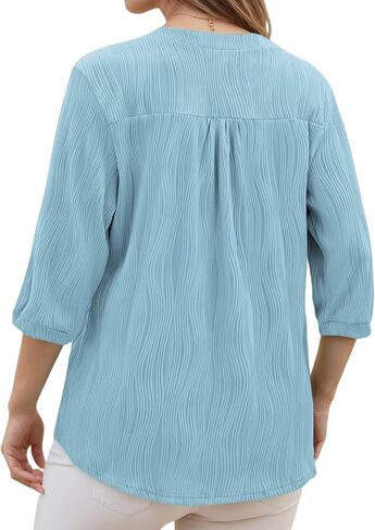 DOLNINE Women's-Plus-Size-Tops 3/4 Length Sleeve T Shirts Trendy Casual Blouses Loose Fit V Neck Buttons Tunics XL-5XL in Saudi Arabia
