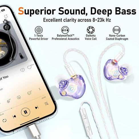 سماعات أذن سلكية Vibes 202ML - سماعات HiFi داخل الأذن - وسائد أذن عازلة للضوضاء مع ميكروفون - صوت واضح، وجهير عميق وسماعات مريحة - MMCX إلى Lightning وكابل مطلي بالفضة - حقيبة حمل in Saudi Arabia