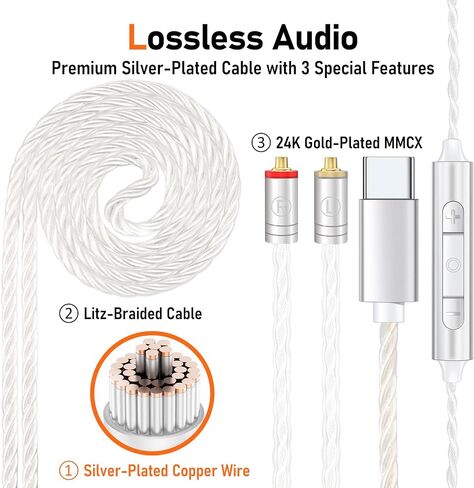 سماعات أذن سلكية Vibes 202ML - سماعات HiFi داخل الأذن - وسائد أذن عازلة للضوضاء مع ميكروفون - صوت واضح، وجهير عميق وسماعات مريحة - MMCX إلى Lightning وكابل مطلي بالفضة - حقيبة حمل in Saudi Arabia