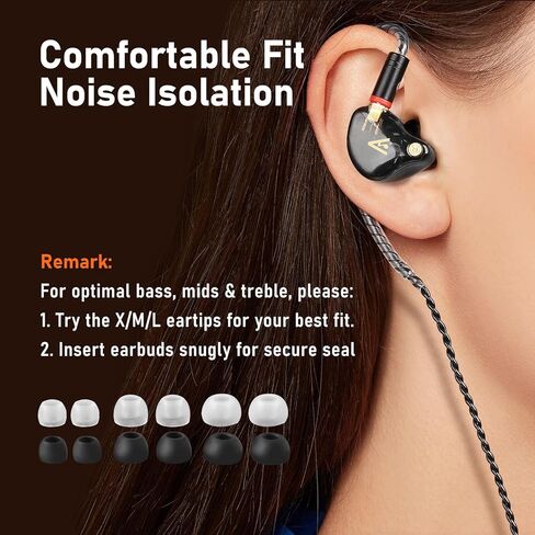 سماعات أذن سلكية Vibes 202ML - سماعات HiFi داخل الأذن - وسائد أذن عازلة للضوضاء مع ميكروفون - صوت واضح، وجهير عميق وسماعات مريحة - MMCX إلى Lightning وكابل مطلي بالفضة - حقيبة حمل in Kuwait