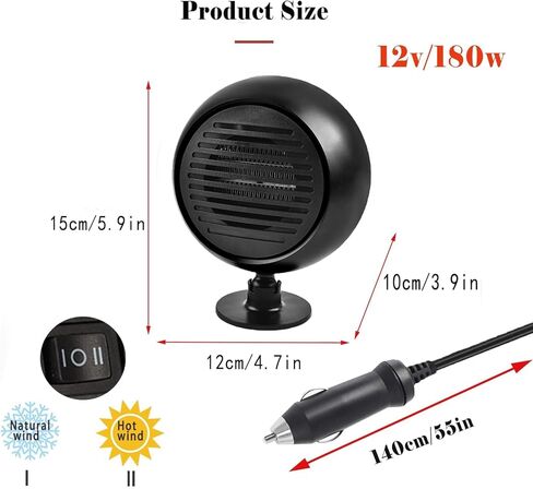 سخان سيارة 12 فولت مع مروحة تبريد وتبريد بقدرة 150 وات، مزيل صقيع يدور بزاوية 360 درجة، وصل بالولاعة in Kuwait