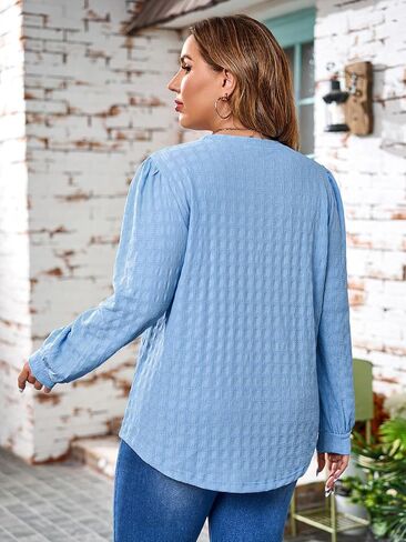 Plus Size Tops for Women Trendy Casual Long Sleeve Textured Solid Color Round Neck T Shirts Fall Winter Blouse 1XL-5XL in Saudi Arabia