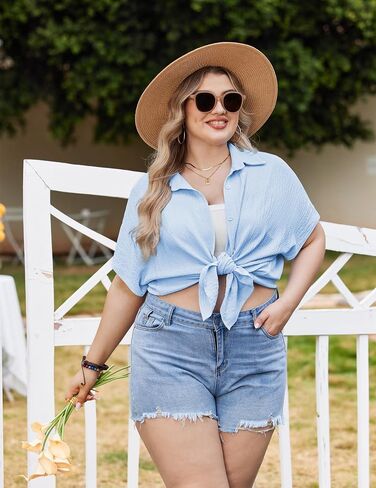 IN'VOLAND V Neck Button Down Shirts for Women Casual Work Solid Short Sleeve Blouse Tops Summer in Saudi Arabia