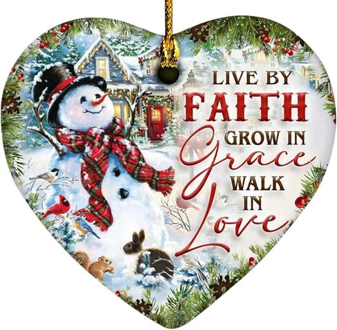2024 Christmas Ornament - Inspirational Snowman Ceramic Ornament - Live by Faith, Grow in Grace, Walk in Love, Keepsake for Faithful Celebrations, for Family, Friends in Saudi Arabia