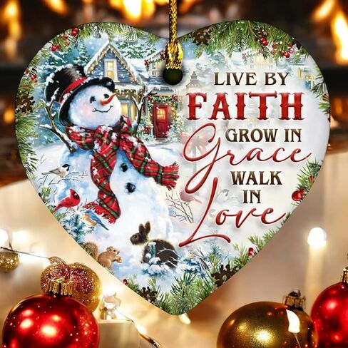 2024 Christmas Ornament - Inspirational Snowman Ceramic Ornament - Live by Faith, Grow in Grace, Walk in Love, Keepsake for Faithful Celebrations, for Family, Friends in Saudi Arabia