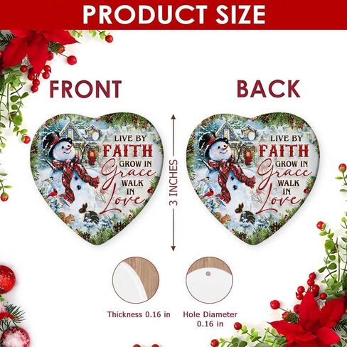 2024 Christmas Ornament - Inspirational Snowman Ceramic Ornament - Live by Faith, Grow in Grace, Walk in Love, Keepsake for Faithful Celebrations, for Family, Friends in Saudi Arabia