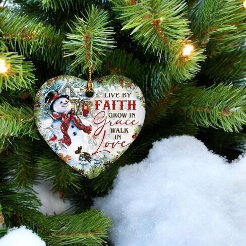 2024 Christmas Ornament - Inspirational Snowman Ceramic Ornament - Live by Faith, Grow in Grace, Walk in Love, Keepsake for Faithful Celebrations, for Family, Friends in Saudi Arabia