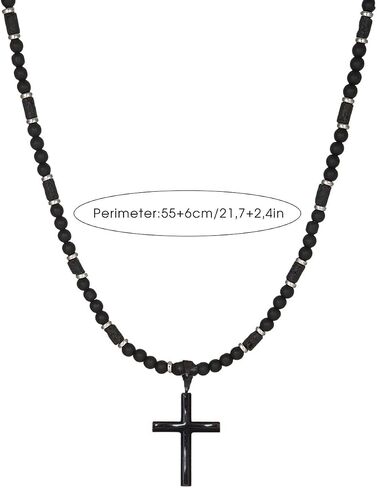 WFJ Men's Gemstone Beaded Crystal Necklace Cross Necklace for Men Tiger Eye, Obsidian, Lava Stones Rosary Beads Religious Jewelry Catholic Gifts in Saudi Arabia