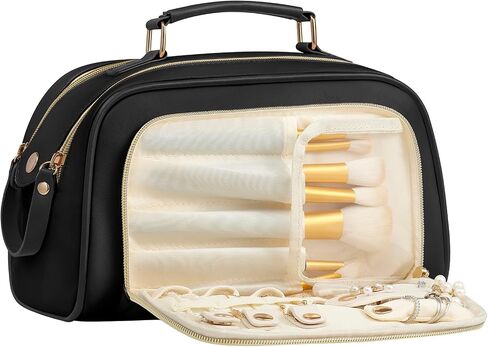 Travel Toiletry Bag Makeup Bag for Women - Stylish & Waterproof Leather Cosmetic Bags with Wide Open Flat, Portable Large Toiletry Organizer for Trave Daily Work in Saudi Arabia