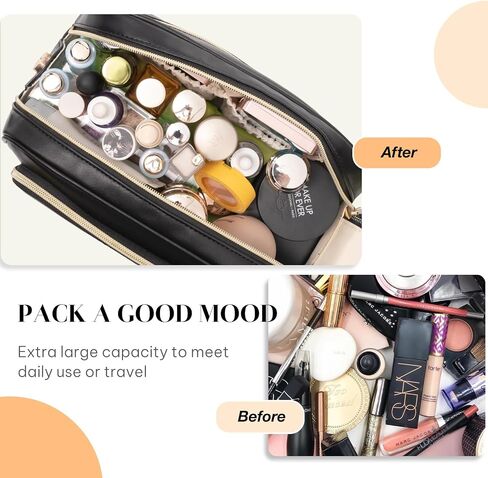 Travel Toiletry Bag Makeup Bag for Women - Stylish & Waterproof Leather Cosmetic Bags with Wide Open Flat, Portable Large Toiletry Organizer for Trave Daily Work in Saudi Arabia