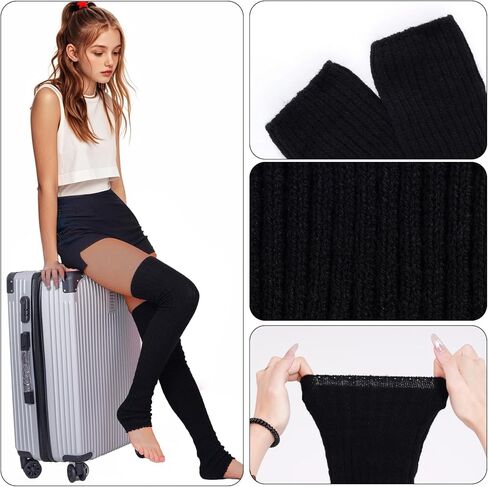 جوارب Hoyuwak النسائية طويلة جدًا بدون قدم، جوارب سميكة لتدفئة الساق، جوارب للركبة عالية الكابل للشتاء in Kuwait