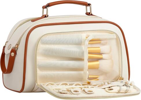 Travel Toiletry Bag Makeup Bag for Women - Stylish & Waterproof Leather Cosmetic Bags with Wide Open Flat, Portable Large Toiletry Organizer for Trave Daily Work in Saudi Arabia